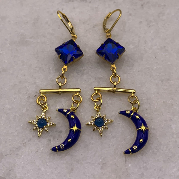 Crescent Moon | Star Earrings | Vintage | Handmade in Australia | Boho Chic