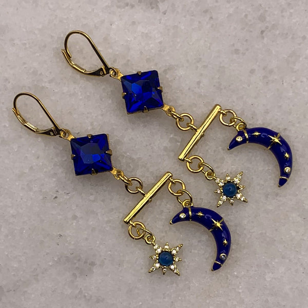 Crescent Moon | Star Earrings | Vintage | Handmade in Australia | Boho Chic