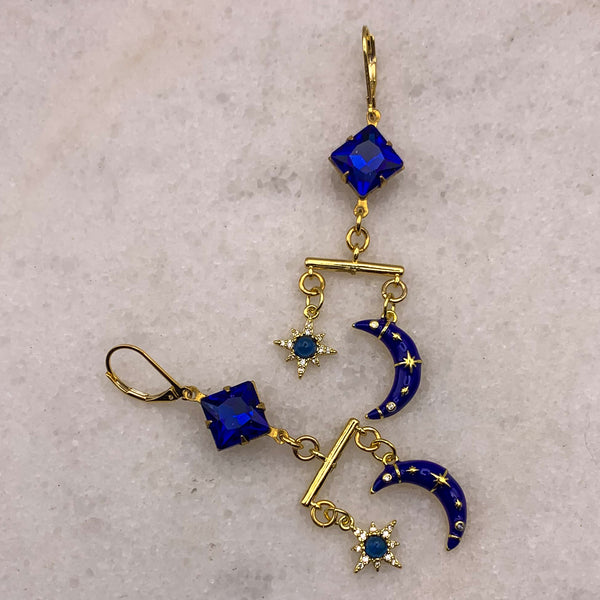 Crescent Moon | Star Earrings | Vintage | Handmade in Australia | Boho Chic