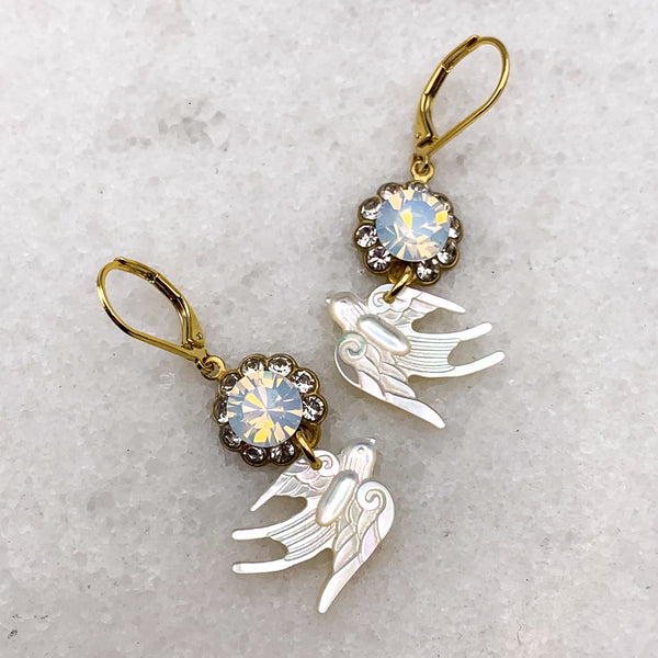 Mother of Pearl | White Opal | Handmade in Australia | Swallow Earrings