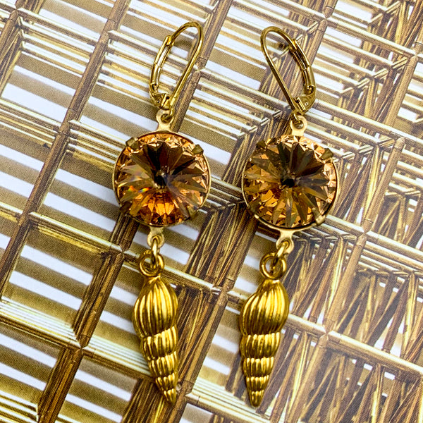 Gold Filled Shell Earrings | Vintage Topaz Crystal | Handmade in Australia