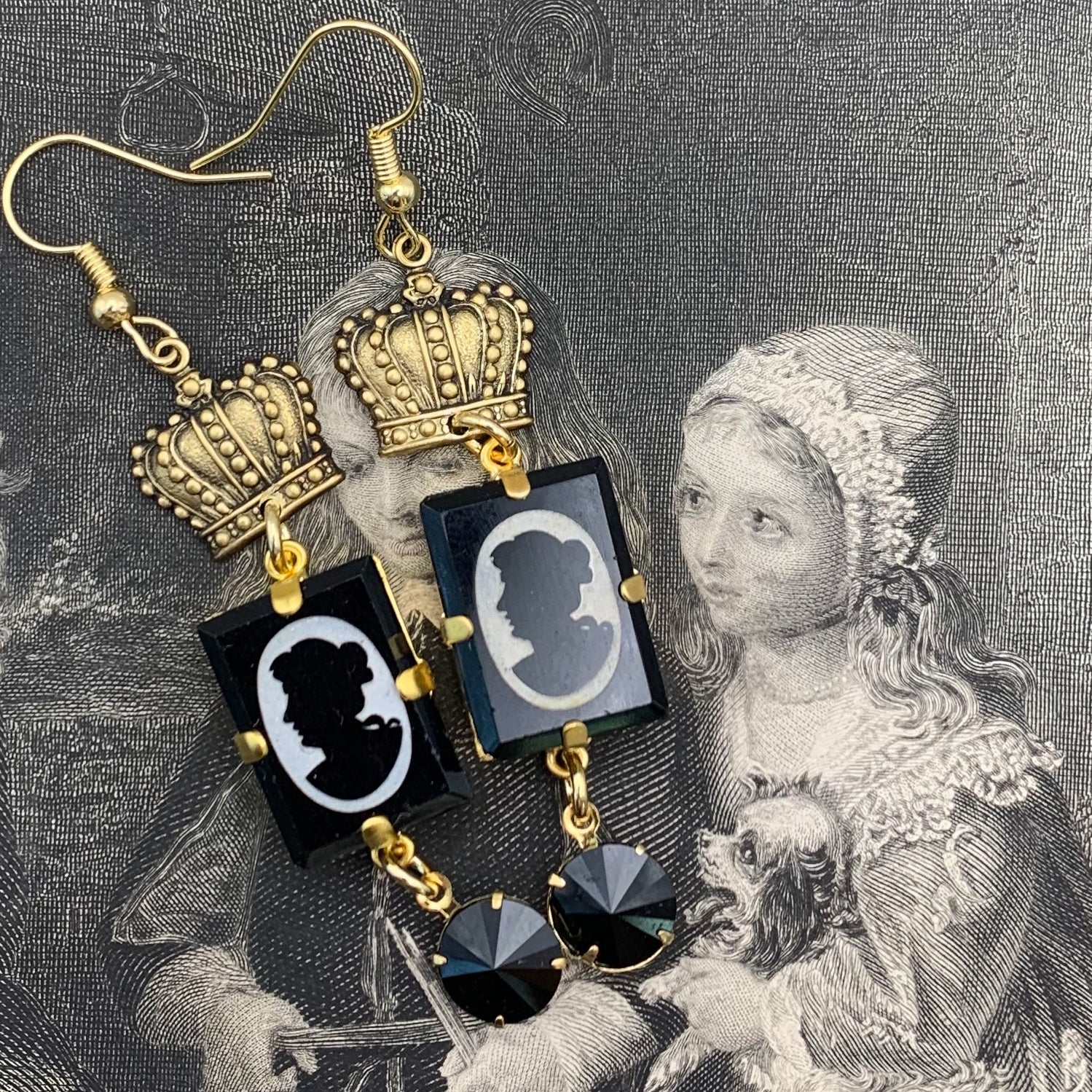Cameo Jewellery | Vintage Style | Handmade in Australia | Crown Earrings