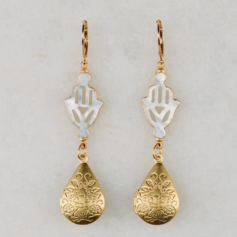 Trail Blazer Earrings | Vintage Locket | Mother of Pearl Hand | Handmade in Australia