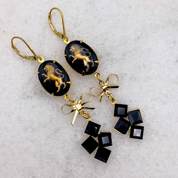 Lion Earrings | French Jet | Handmade in Australia | Statement 