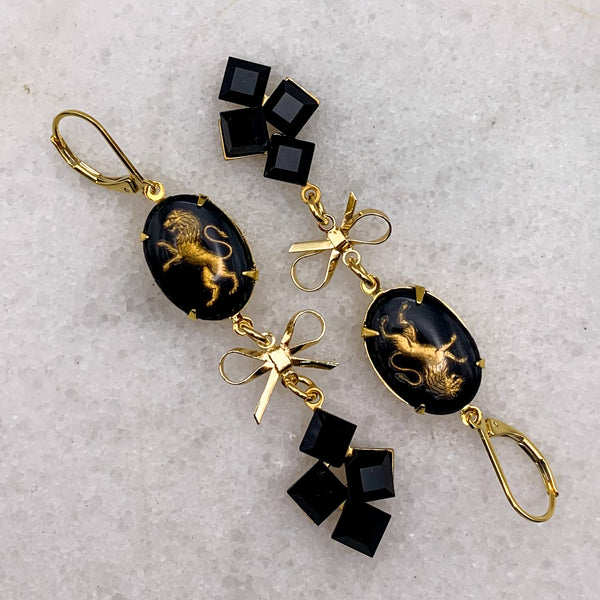 Lion Earrings | French Jet | Handmade in Australia | Statement 