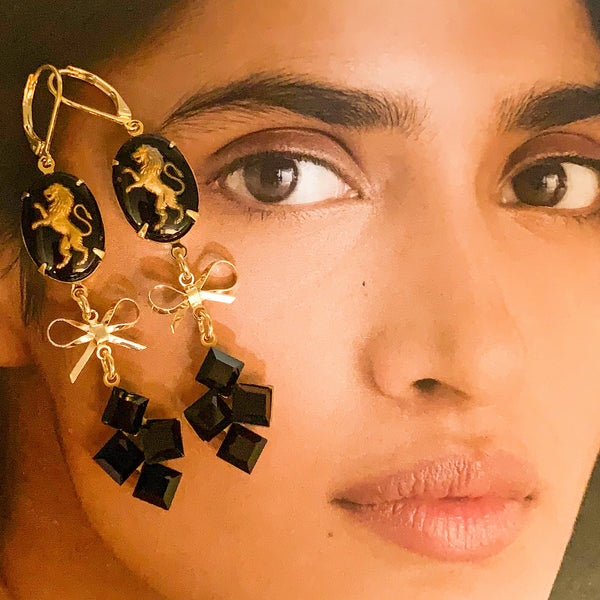Lion Earrings | French Jet | Handmade in Australia | Statement 