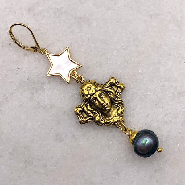 Black Pearl | Art Nouveau Goddess | Handmade in Australia | Star and Moon