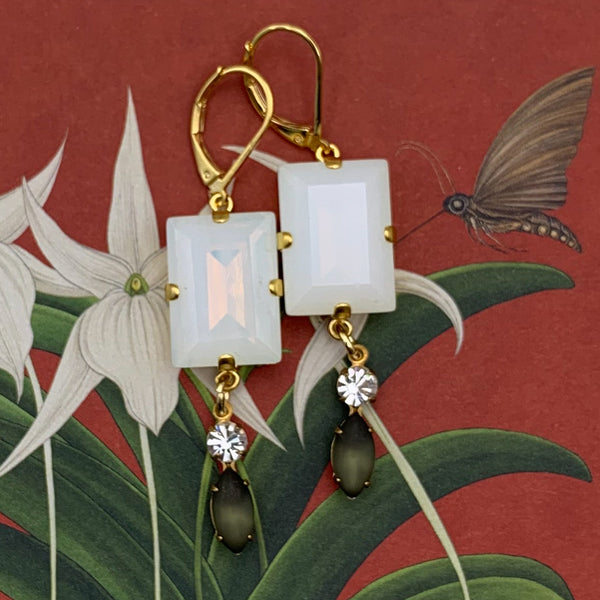 White Opal Jewellery | Vintage Style | Handmade in Australia | Crystal Earrings