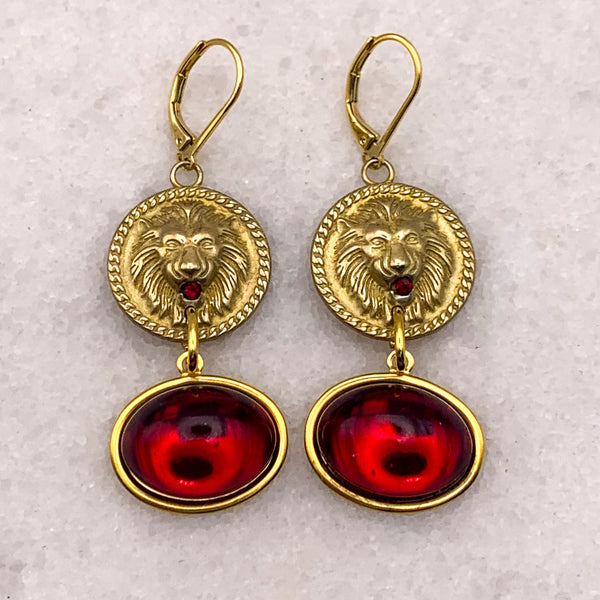 Lion Earrings | Ruby | Handmade in Australia | Bohemian Style