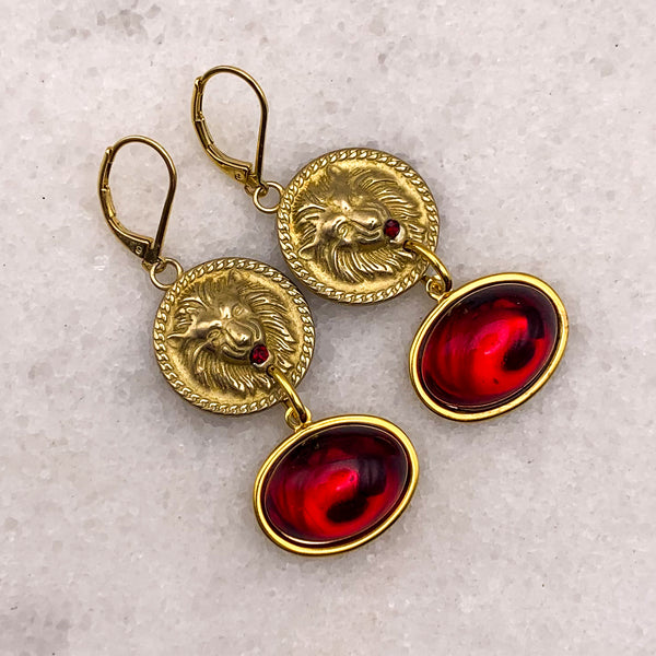 Lion Earrings | Ruby | Handmade in Australia | Bohemian Style