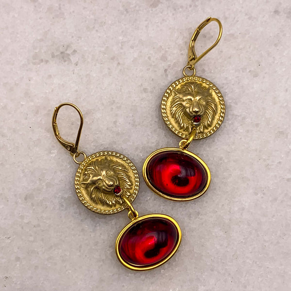 Lion Earrings | Ruby | Handmade in Australia | Bohemian Style