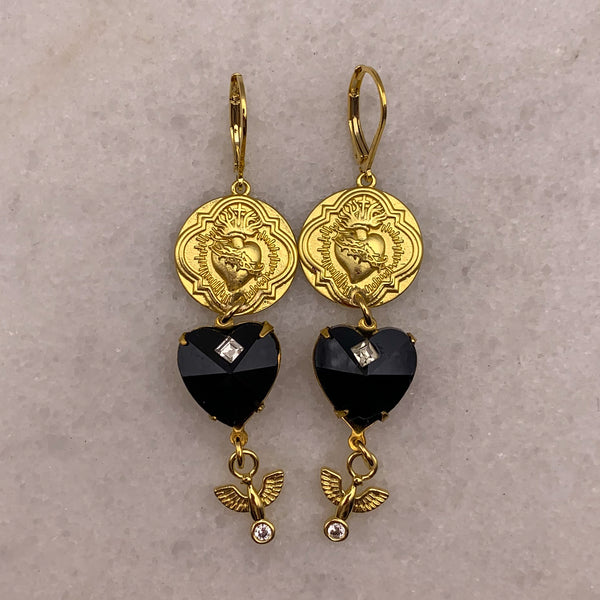 Gold Sacred Heart | French Jet Heart | Handmade in Australia | Gold Angel