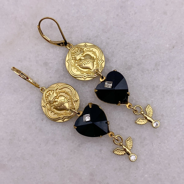 Gold Sacred Heart | French Jet Heart | Handmade in Australia | Gold Angel