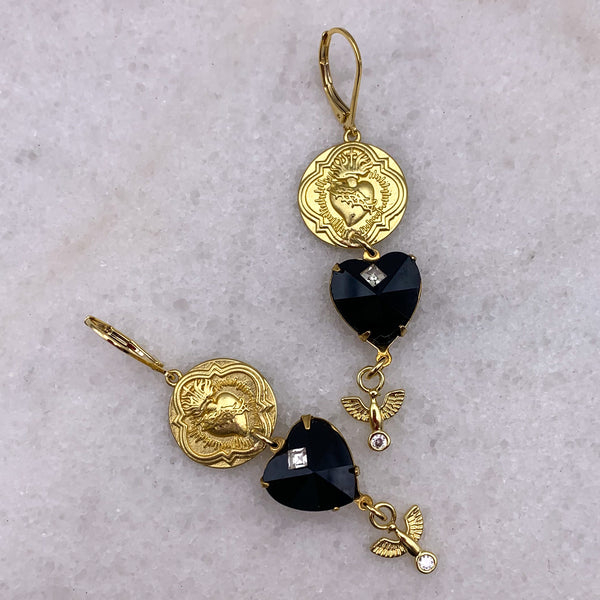 Gold Sacred Heart | French Jet Heart | Handmade in Australia | Gold Angel