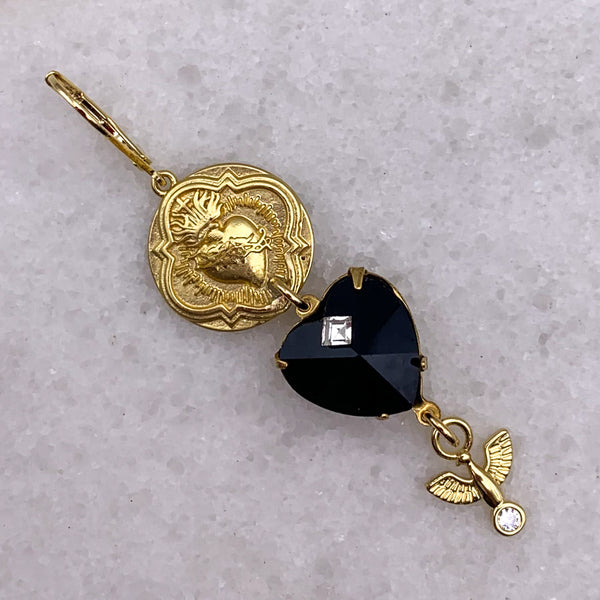 Gold Sacred Heart | French Jet Heart | Handmade in Australia | Gold Angel