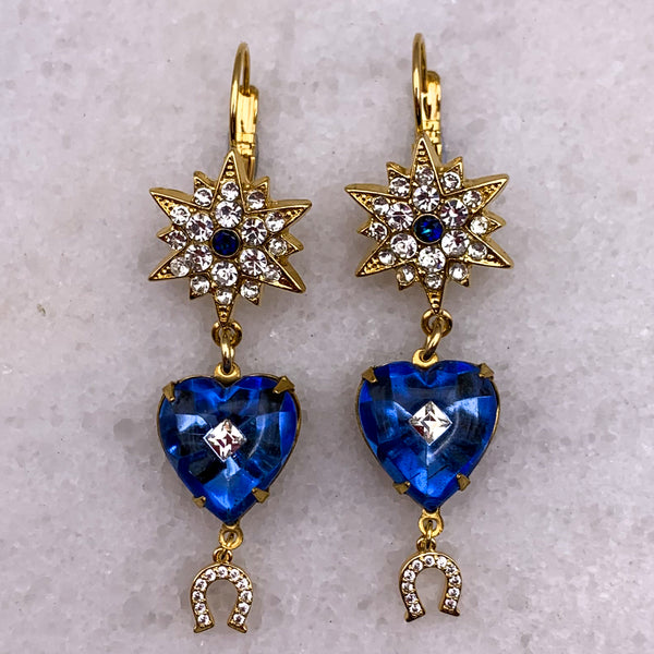 Vintage Sapphire Crystal Hearts | Star Crystal Hoop Earrings | Handmade n Australia | Lucky Crystal Horseshoe