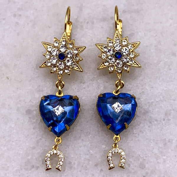 Vintage Sapphire Crystal Hearts | Star Crystal Hoop Earrings | Handmade n Australia | Lucky Crystal Horseshoe