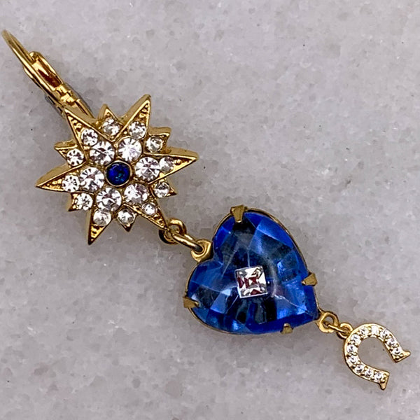 Vintage Sapphire Crystal Hearts | Star Crystal Hoop Earrings | Handmade n Australia | Lucky Crystal Horseshoe