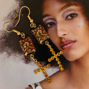 Carnelian | Cut Crystal | Cross Earrings | Topaz| Handmade in Australia