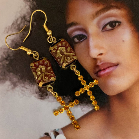 Carnelian | Cut Crystal | Cross Earrings | Topaz| Handmade in Australia