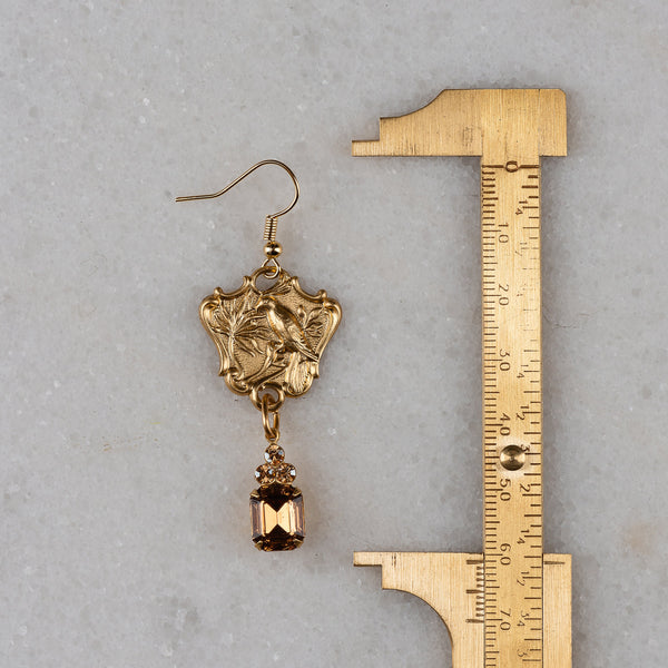 Golden Crystal Earrings | Vintage Up-cycled Jewellery | Bird Earrings 