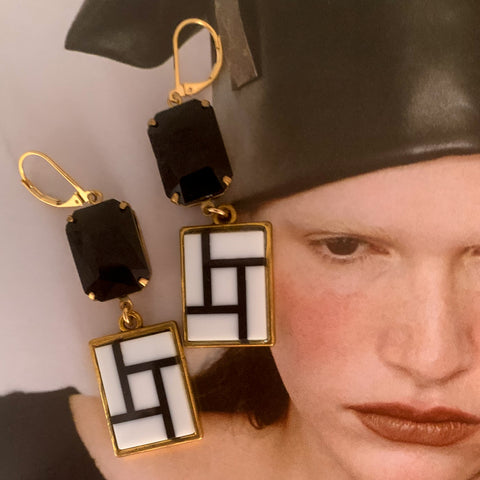 Mondrian | Vintage Mosaic | Handmade in Australia | Black White Earrings | Vintage Style