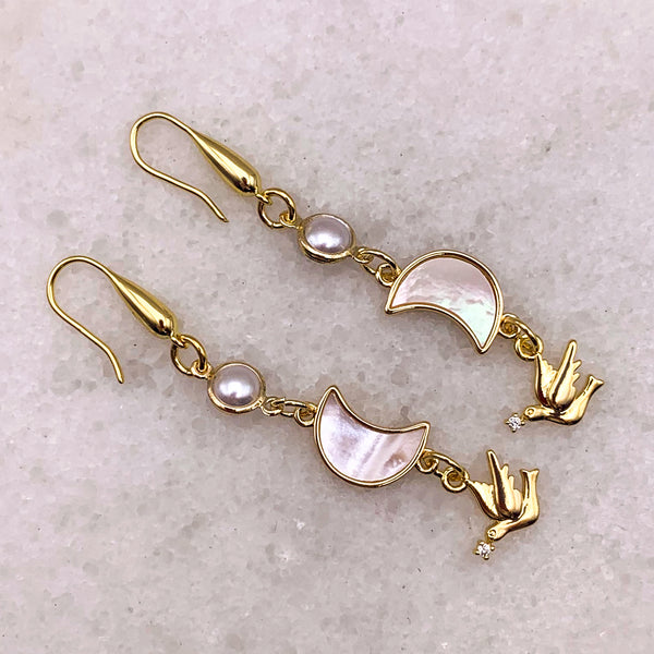 Dove of Peace | Pearl Earrings | Handmade in Australia| Mother of Pearl