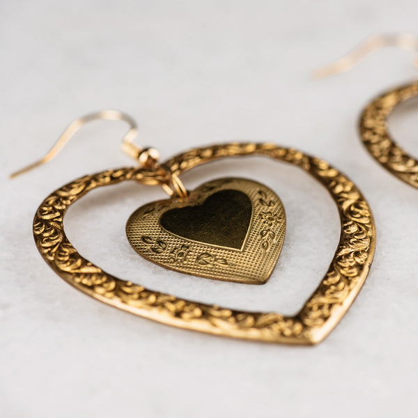 Heart Earrings | Vintage Jewellery | Handmade in Australia | Metal Work