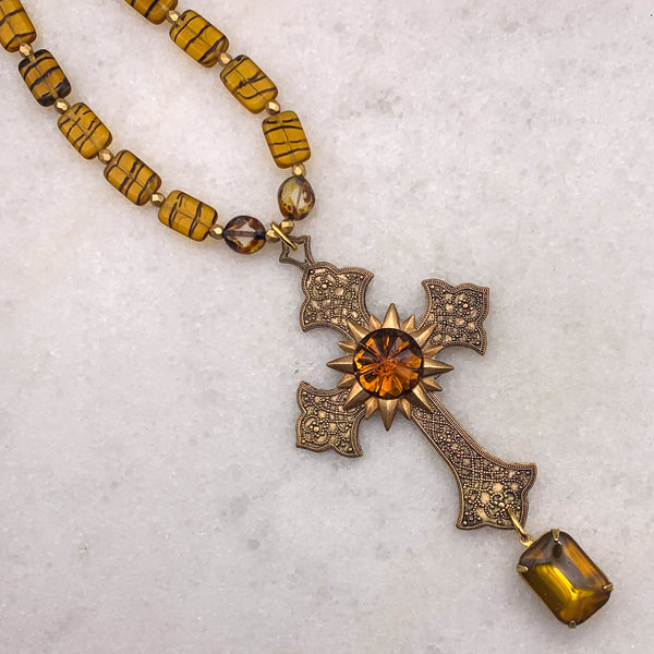 Cross Necklace | Bohemian Glass | Handmade in Australia | Baroque Cross
