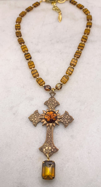 Cross Necklace | Bohemian Glass | Handmade in Australia | Baroque Cross