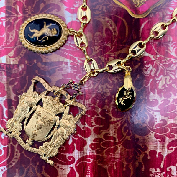French Sacred Heart Medallion | Handmade in Australia | Vintage Lion Intaglio| Vintage Unicorn 