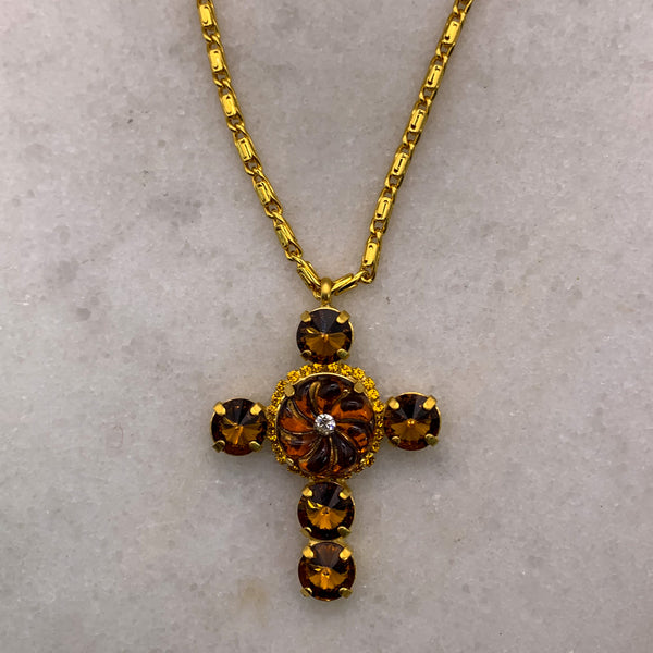 Gold Cross Necklace | Vintage Crystals | Topaz | Handmade in Australia