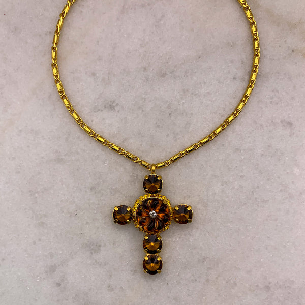 Gold Cross Necklace | Vintage Crystals | Topaz | Handmade in Australia