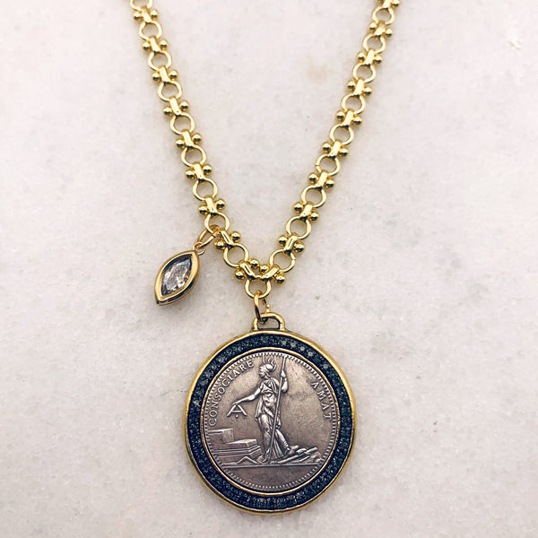 Vintage French Coin Necklace| Goddess Athena | Handmade in Australia | Gold Filled