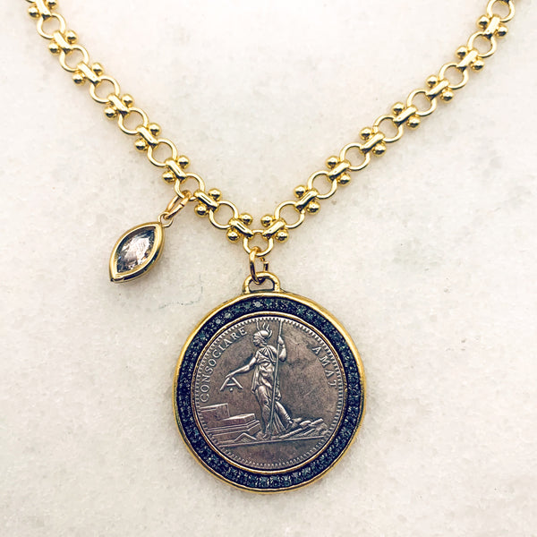 Vintage French Coin Necklace| Goddess Athena | Handmade in Australia | Gold Filled