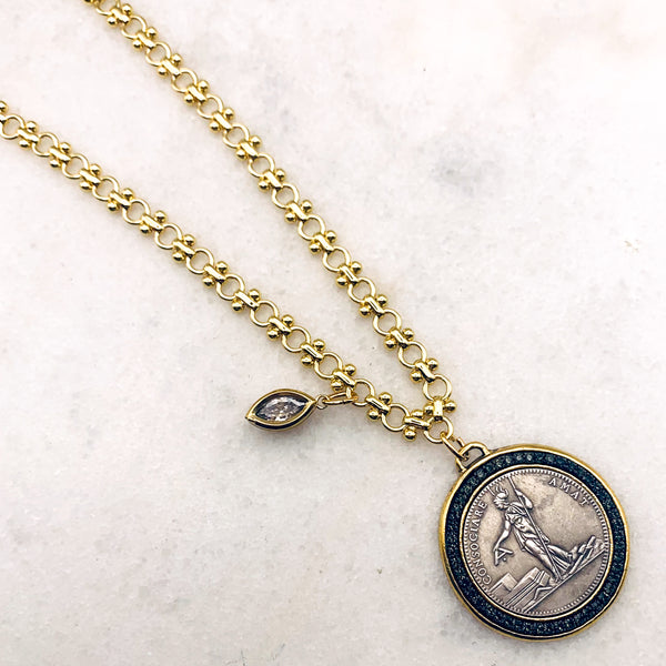 Vintage French Coin Necklace| Goddess Athena | Handmade in Australia | Gold Filled
