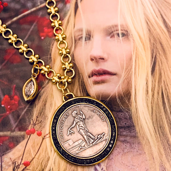 Vintage French Coin Necklace| Goddess Athena | Handmade in Australia | Gold Filled