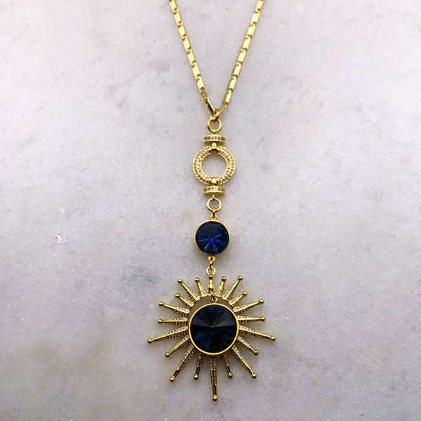 Gold Filled Chain | Handmade in Australia | Blue Crystal Statement Necklace