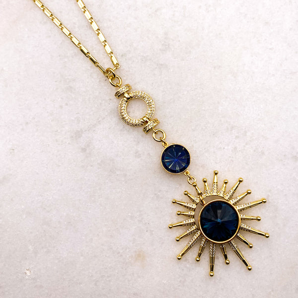 Gold Filled Chain | Handmade in Australia | Blue Crystal Statement Necklace