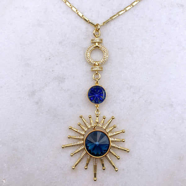 Gold Filled Chain | Handmade in Australia | Blue Crystal Statement Necklace