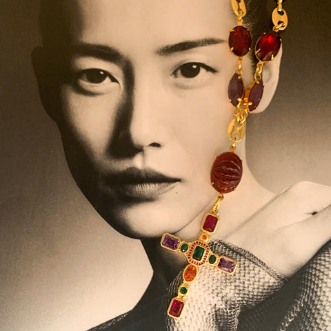 Ruby Emerald Amethyst | Cross Necklace | Handmade in Australia | Baroque Chain