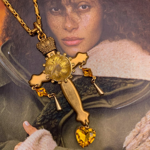 Cross Necklace | Venetian Glass | Handmade in Australia | Baroque Chain | Bohemian Style