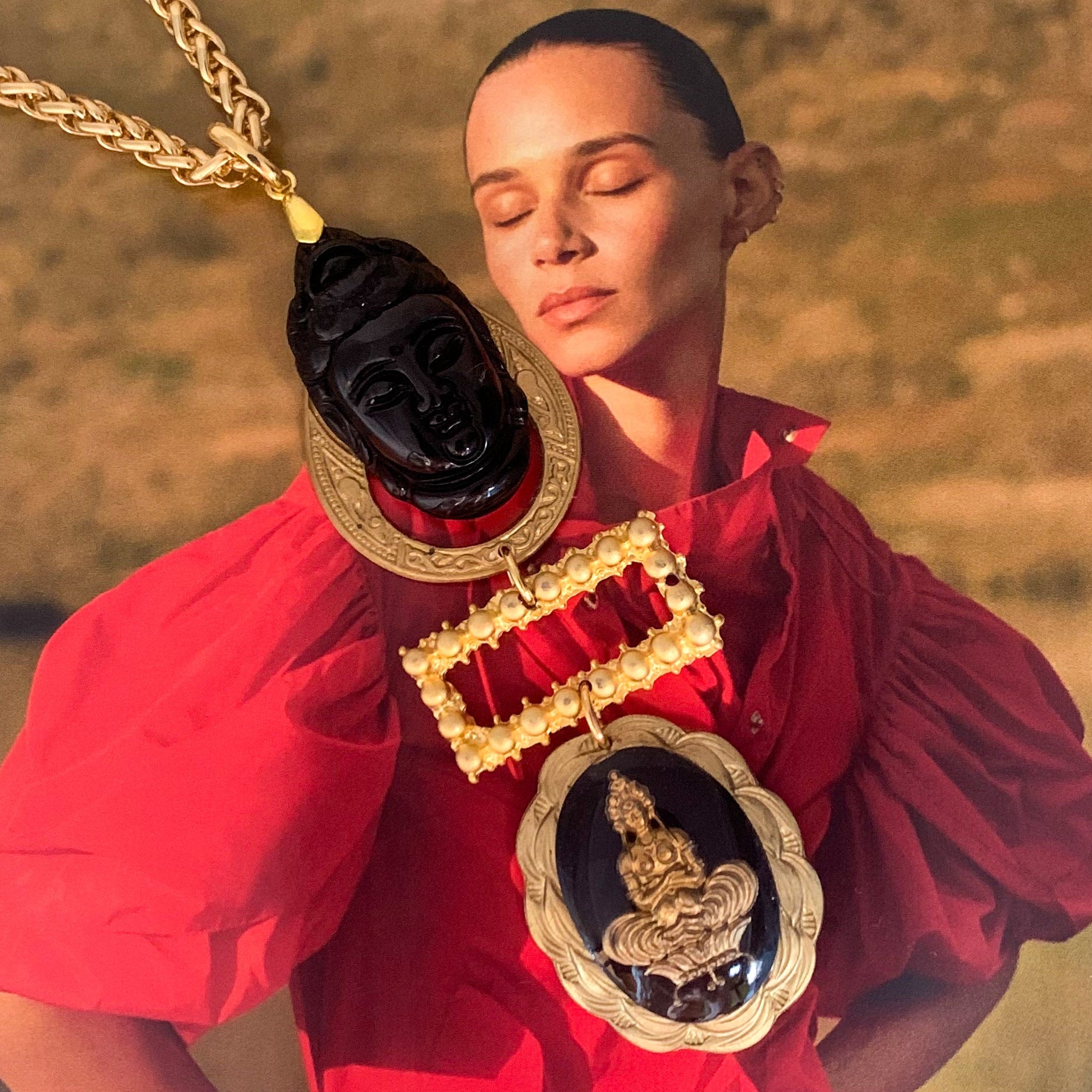 One of a Kind | Onyx Carved Buddha | French Jet | Gold Filled | Handmade in Australia