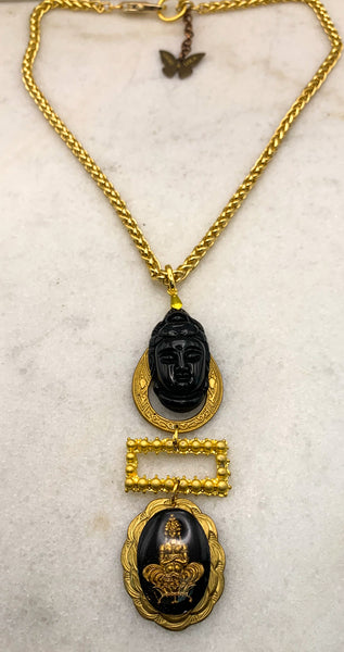 One of a Kind | Onyx Carved Buddha | French Jet | Gold Filled | Handmade in Australia