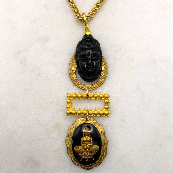 One of a Kind | Onyx Carved Buddha | French Jet | Gold Filled | Handmade in Australia