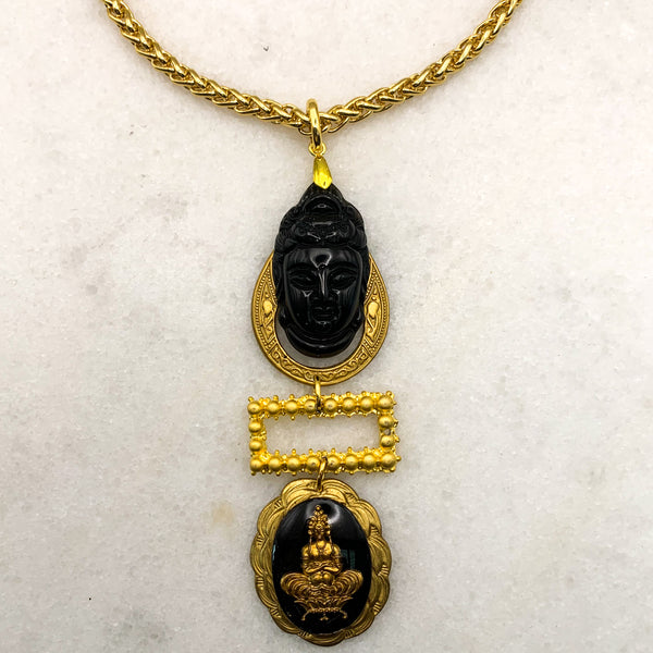 One of a Kind | Onyx Carved Buddha | French Jet | Gold Filled | Handmade in Australia