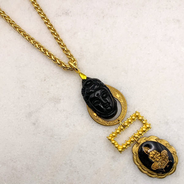 One of a Kind | Onyx Carved Buddha | French Jet | Gold Filled | Handmade in Australia