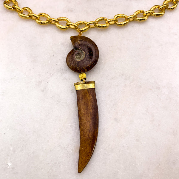 Ammonite Necklace | Vintage | Handmade in Australia | 24 Carat Gold | Tibetan Amulet