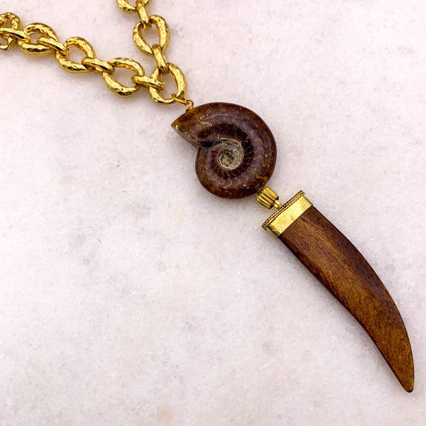 Ammonite Necklace | Vintage | Handmade in Australia | 24 Carat Gold | Tibetan Amulet