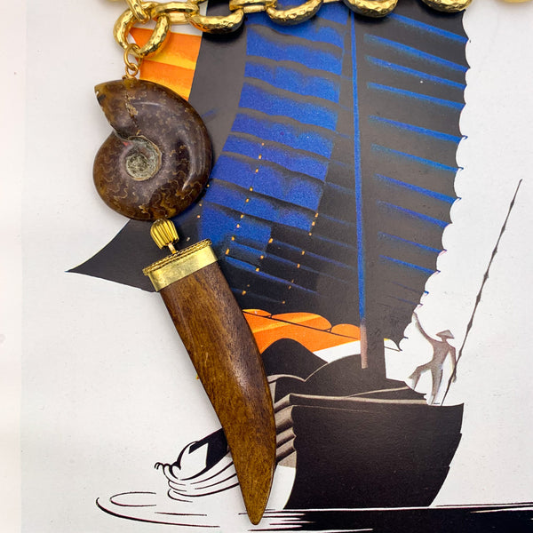 Ammonite Necklace | Vintage | Handmade in Australia | 24 Carat Gold | Tibetan Amulet